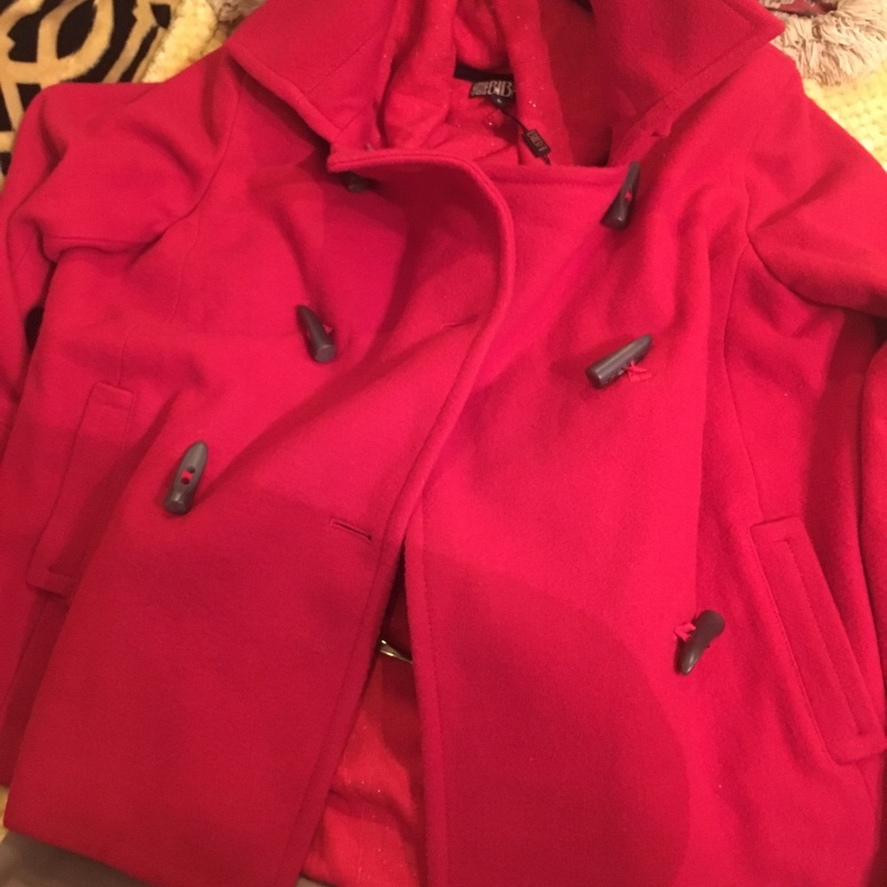 Red hooded wool coat 1X